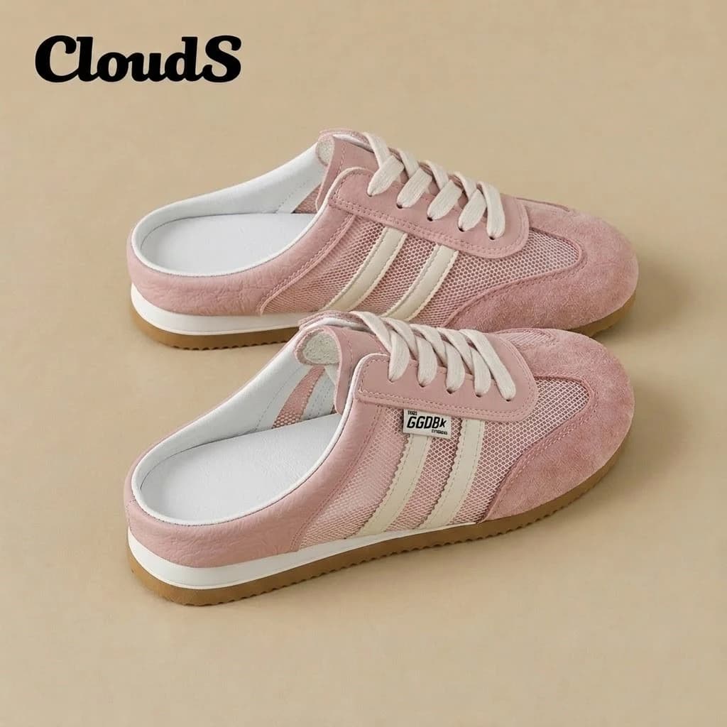 Giày Sục Đạp Gót Nữ Mule Sneaker GGOBK CloudS Vải Lưới Thoáng Khí, Êm Chân, Thời Trang – Màu Hồng Rose