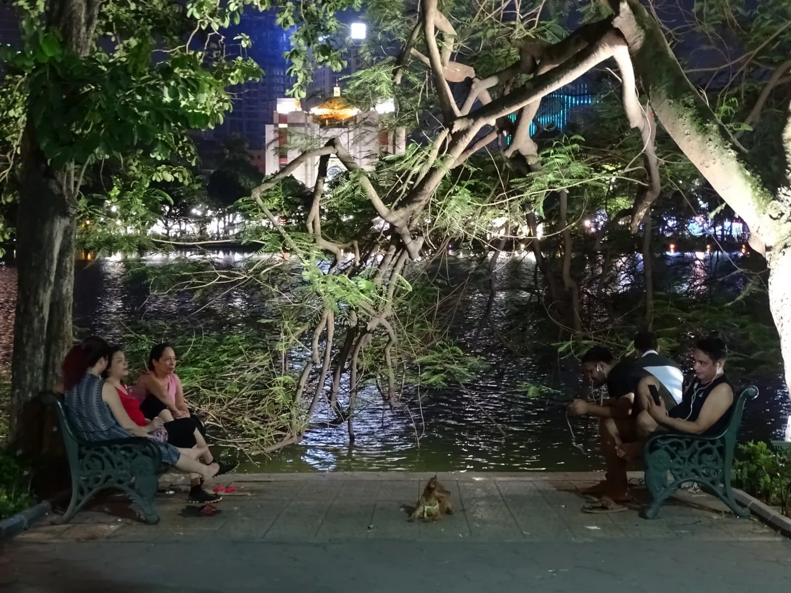 Khu vực Hồ Gươm về đêm, gần Quảng trường Đông Kinh Nghĩa Thục